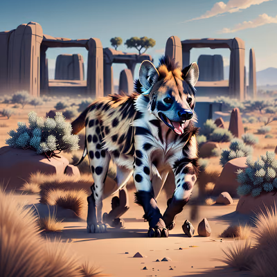 Spotted Hyena Savanna Digital Painting QR Code Art — image 1
