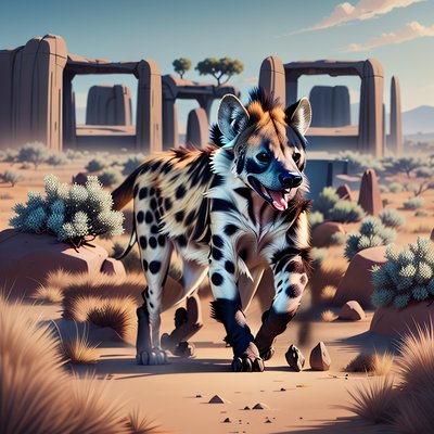 Spotted Hyena Savanna Digital Painting QR Code Art