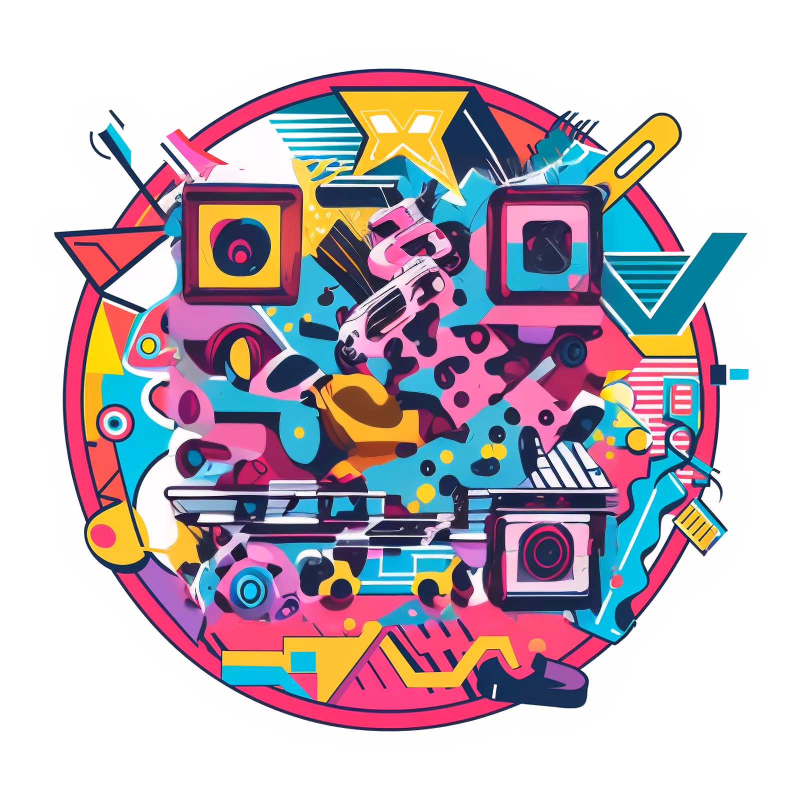 Ретро-ховерборд, абстрактная векторная графика, QR-код для стикеров — изображение 1