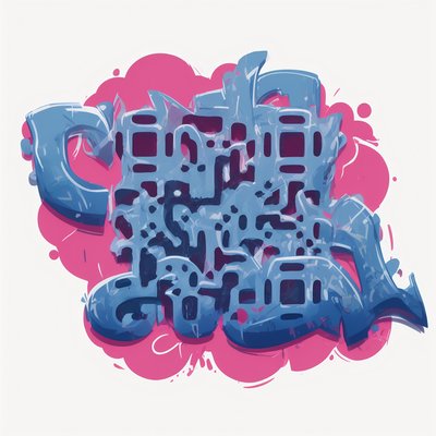 Blue Wildstyle Graffiti Lettering Symbol QR Code for Stickers