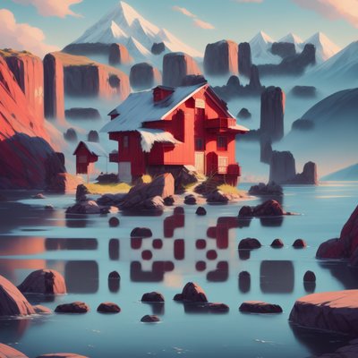 Red House Lake Digital Painting QR Code Art
