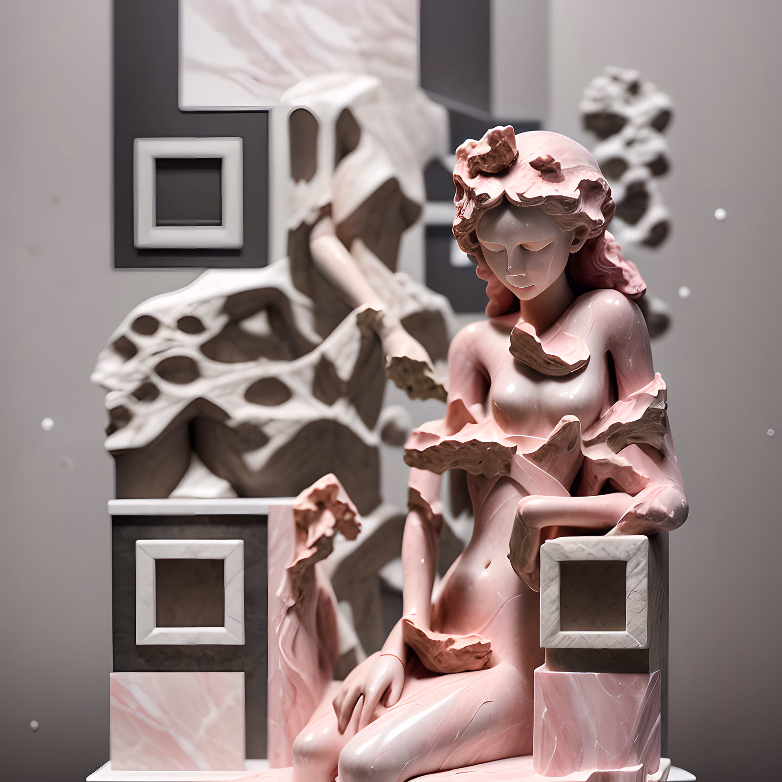Скульптура сидящей женщины из розового мрамора: QR-код — изображение 1