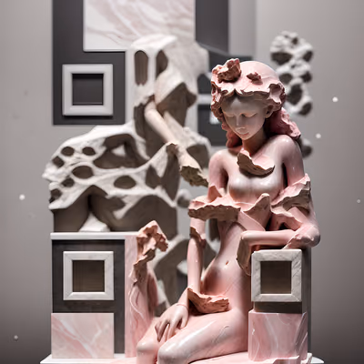 Скульптура сидящей женщины из розового мрамора: QR-код — изображение 1