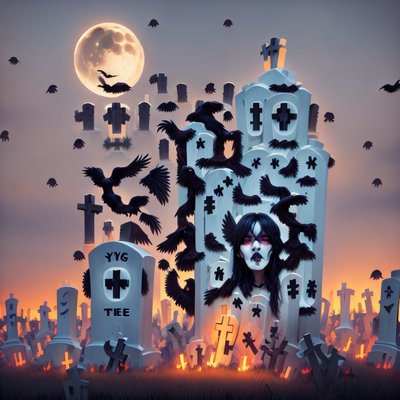 Halloween Cemetery Ravens 3D QR Code for Posters