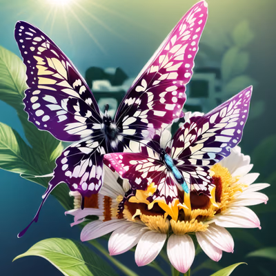 白花上的紫色蝴蝶二维码艺术设计 — 图片 1