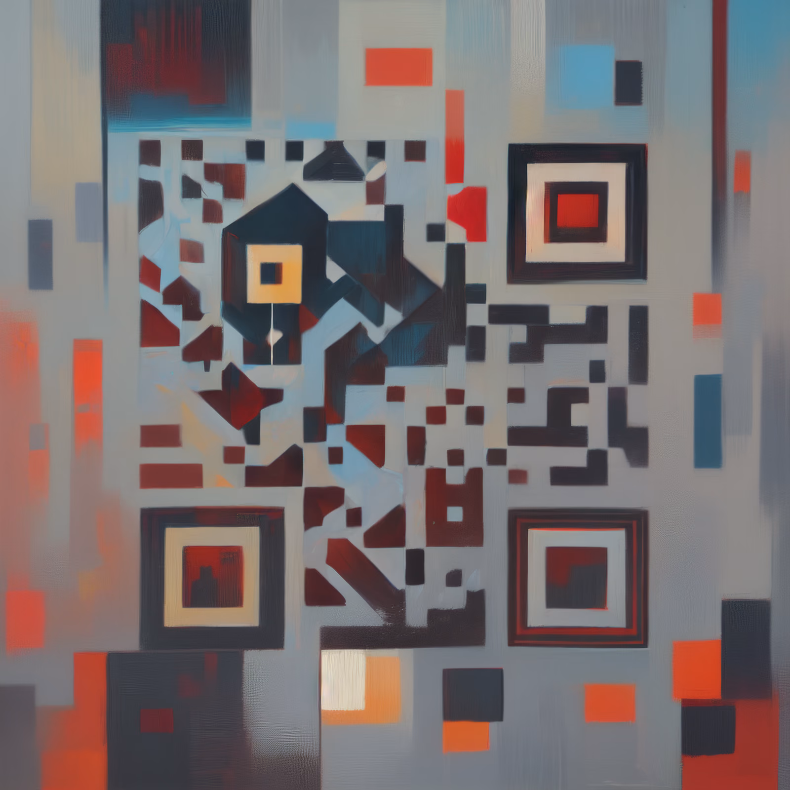 Gray and Red Squares Abstract QR Code Art — image 1