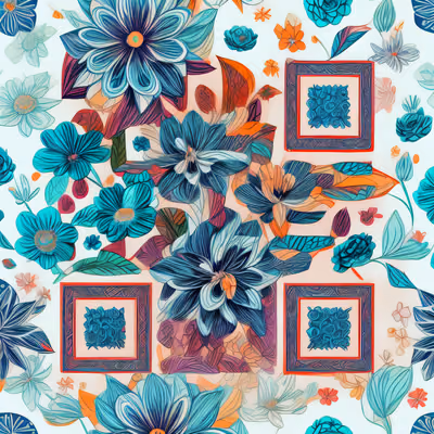 Blue Garden Flower Pattern QR Code Art — image 1