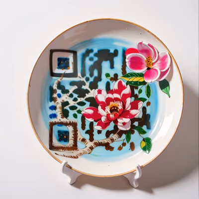 Расписная керамическая тарелка с магнолией: QR-код — изображение 1