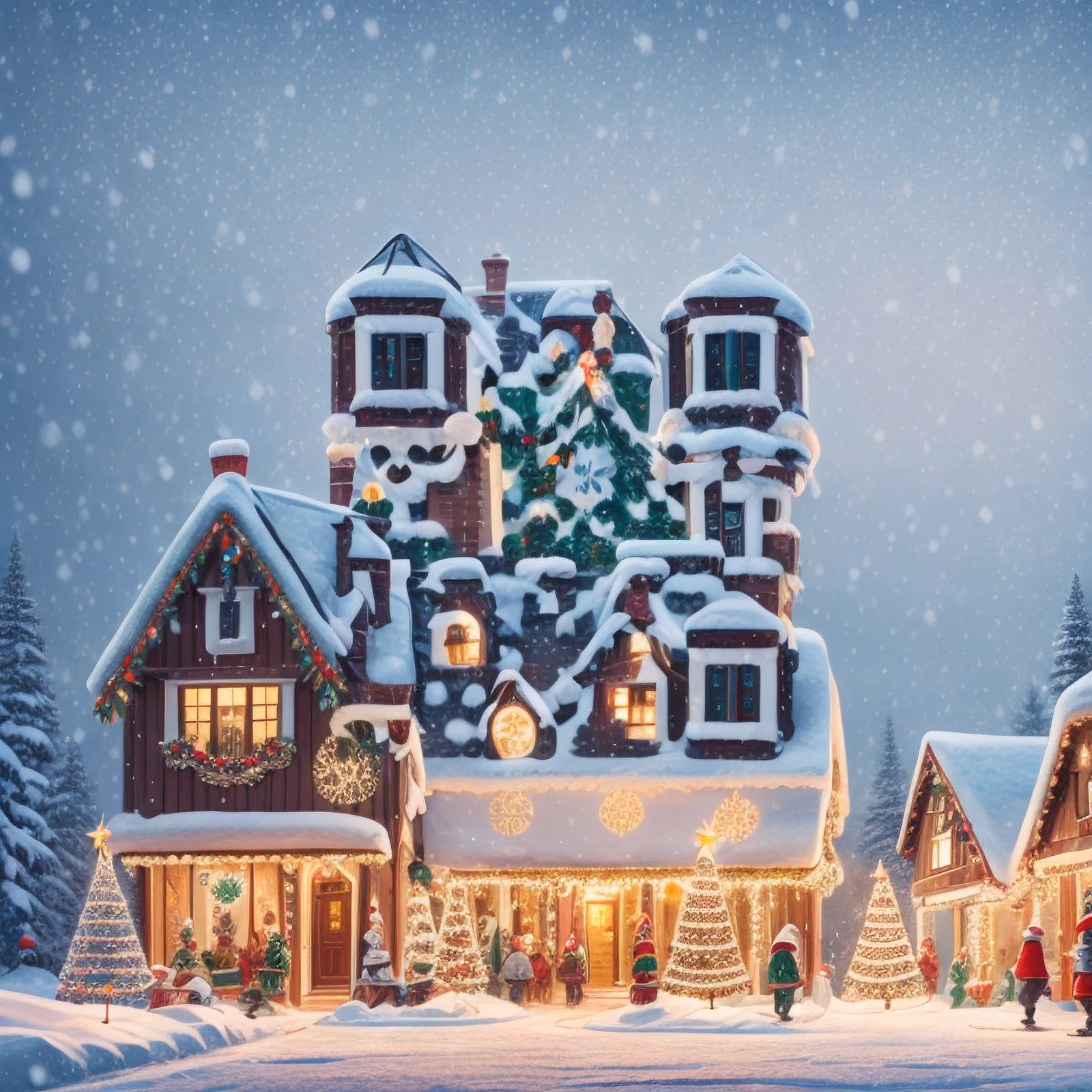 Snowy Christmas Village Digital Painting QR Code for Greeting Cards — image 1