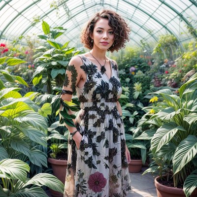 Woman in Botanical Conservatory Photorealistic QR Code Art