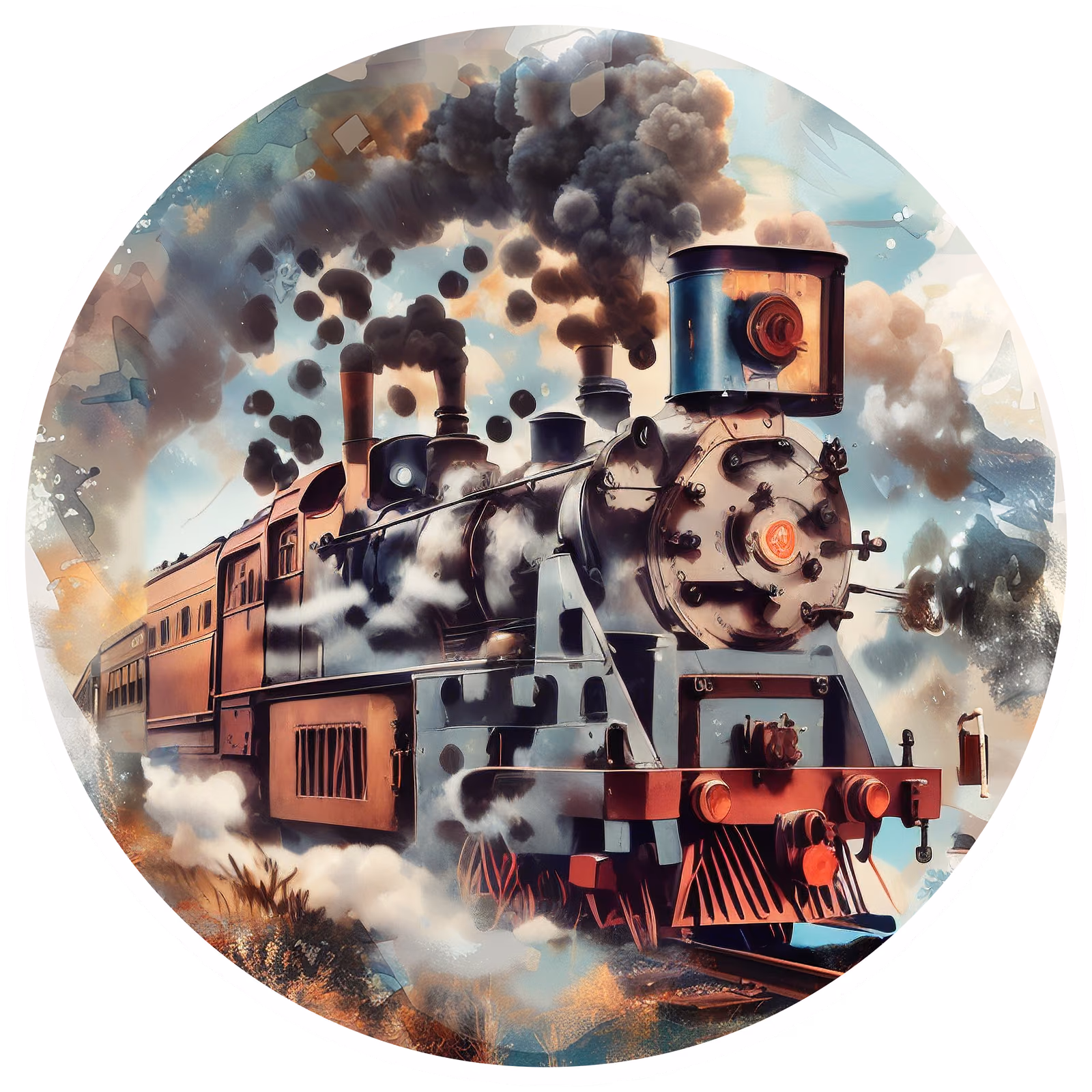 Antique Steam Train Painterly QR Code for Stickers — image 1