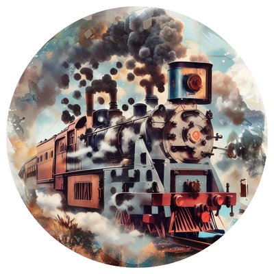 Antique Steam Train Painterly QR Code for Stickers