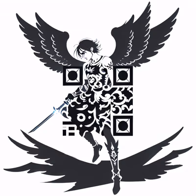 有翼天界战士纹身二维码艺术，适用于临时纹身 — 图片 1