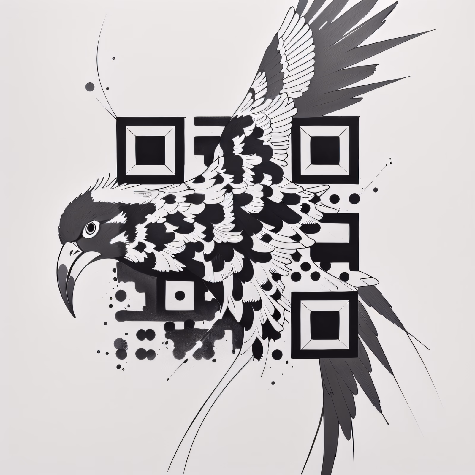 Black and White Bird Tattoo QR Code for Temporary Tattoos — image 1