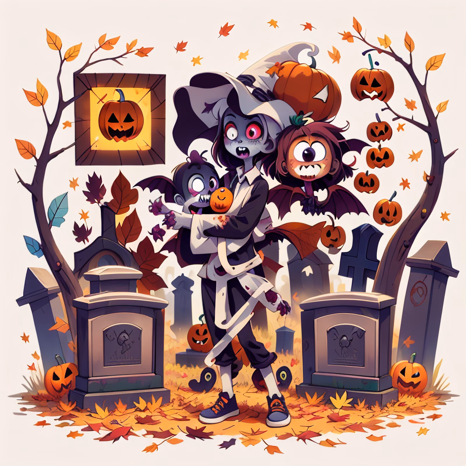 Zombie Graveyard Halloween Cartoon QR Code for Stickers — image 1