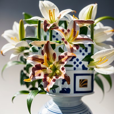 White Lilies Porcelain Vase Photo QR Code Art