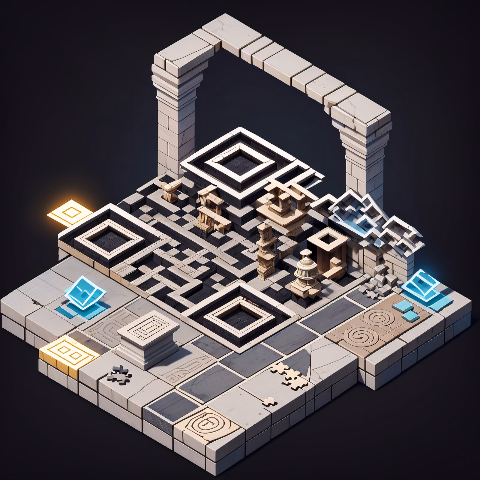Isometric Ancient Ruins Puzzle Room QR Code for Posters — image 1