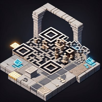 Isometric Ancient Ruins Puzzle Room QR Code for Posters