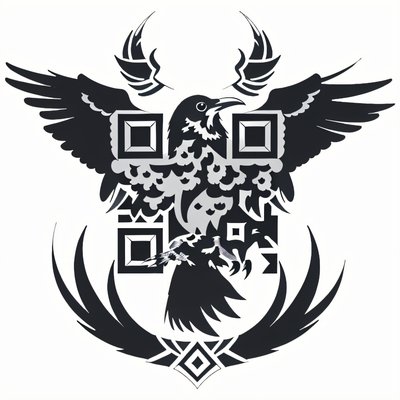 Raven Crest Tattoo Style QR Code for Temporary Tattoos