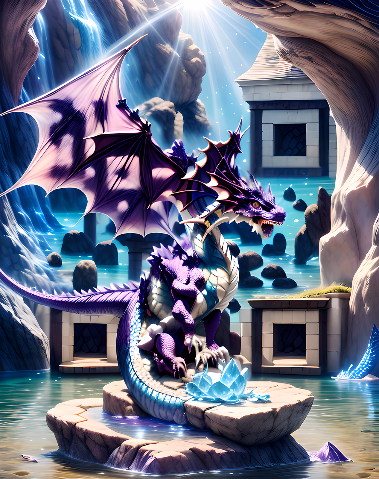 Purple Dragon on Rock Fantasy QR Code Art — image 1