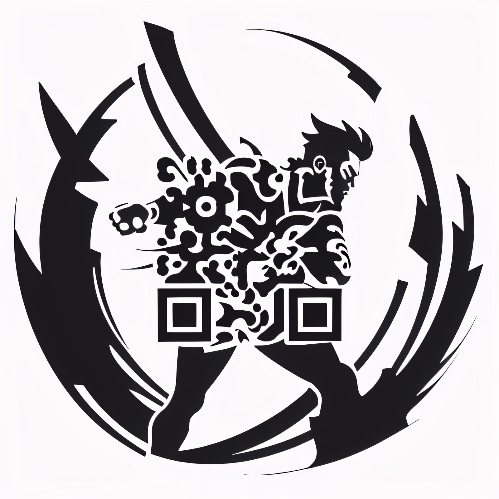 Jabbing Fighter Vector Tattoo QR Code for Apparel — image 1
