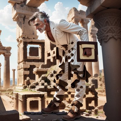Archaeologist Among Ancient Ruins Realistic QR Code for Posters