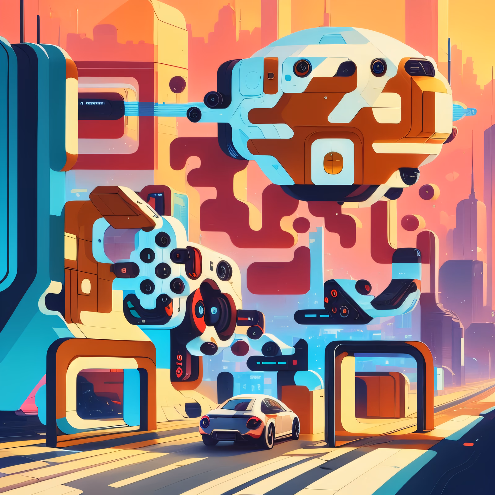 Futuristic City Car Retrofuturist QR Code for Posters — image 1