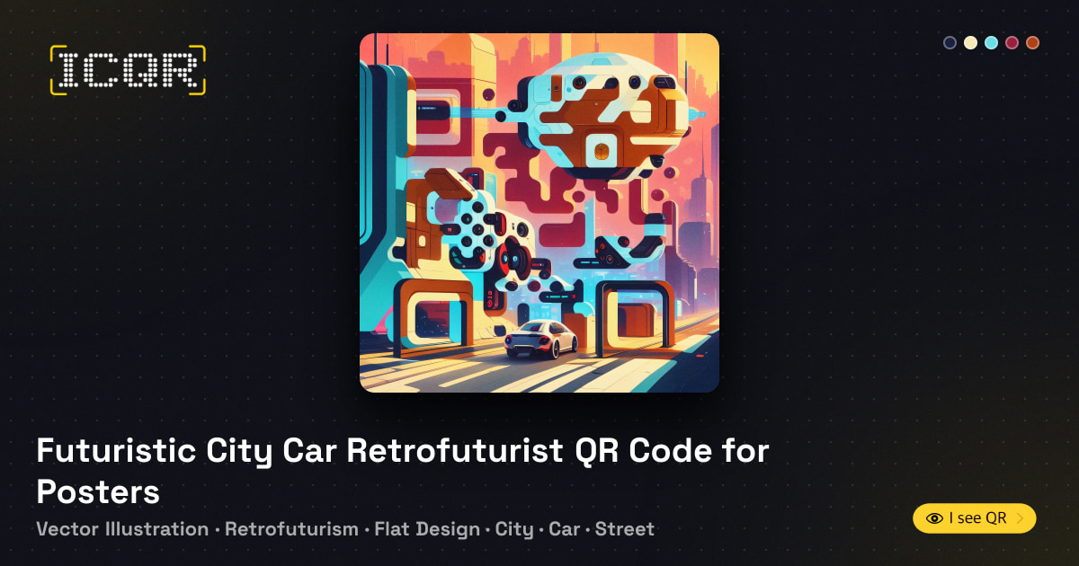 Futuristic City Car Retrofuturist QR Code for Posters • ICQR