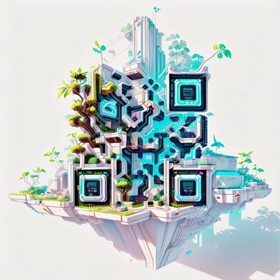 Floating Motherboard Garden 3D QR Code for Posters