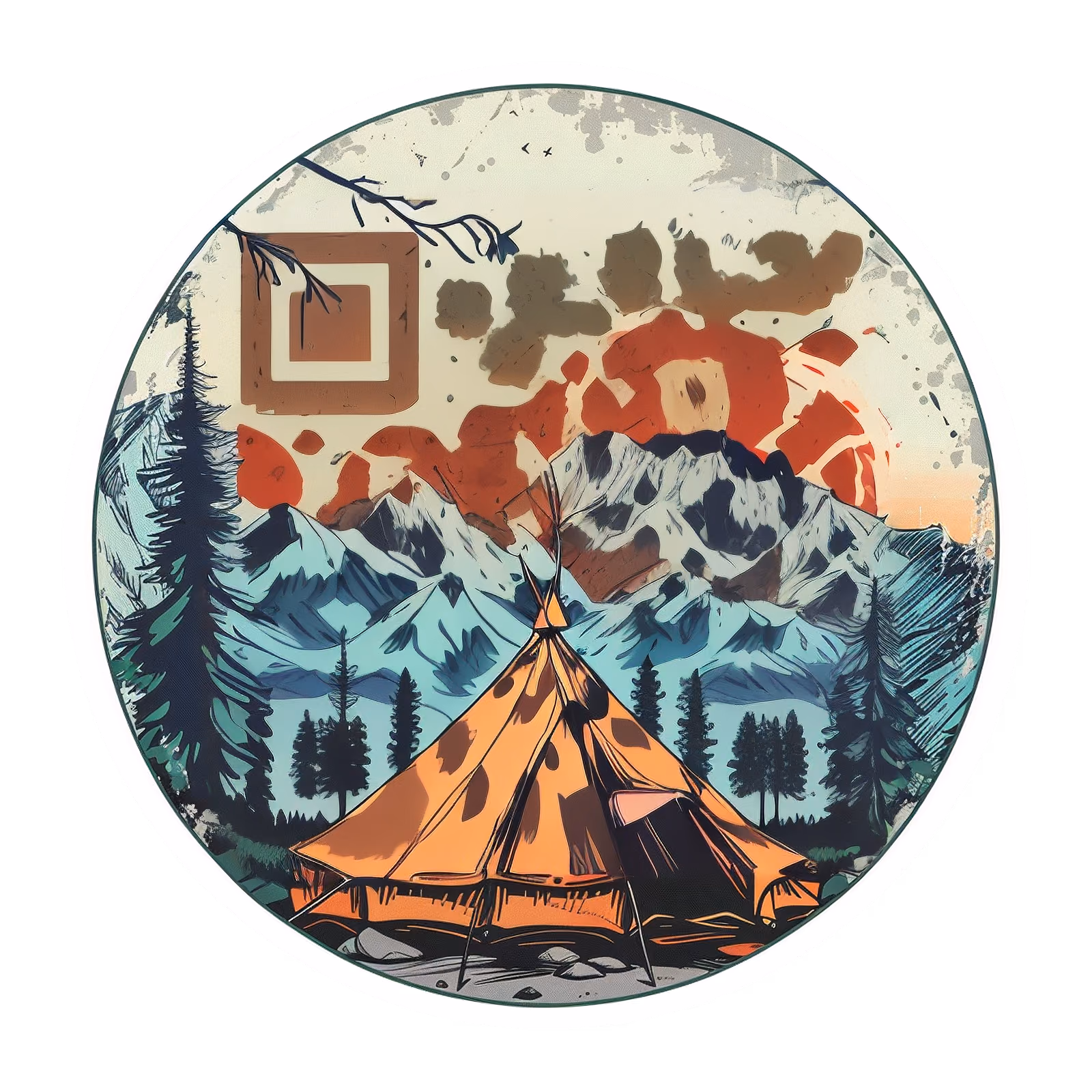 Палатка в горах: векторный QR-код для наклеек — изображение 1