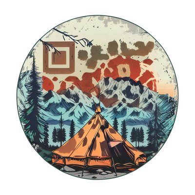 Camping Tent Mountain Vector QR Code for Stickers