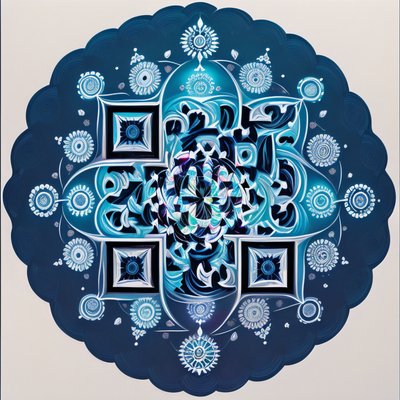 Bioluminescent Blue Mandala QR Code Art