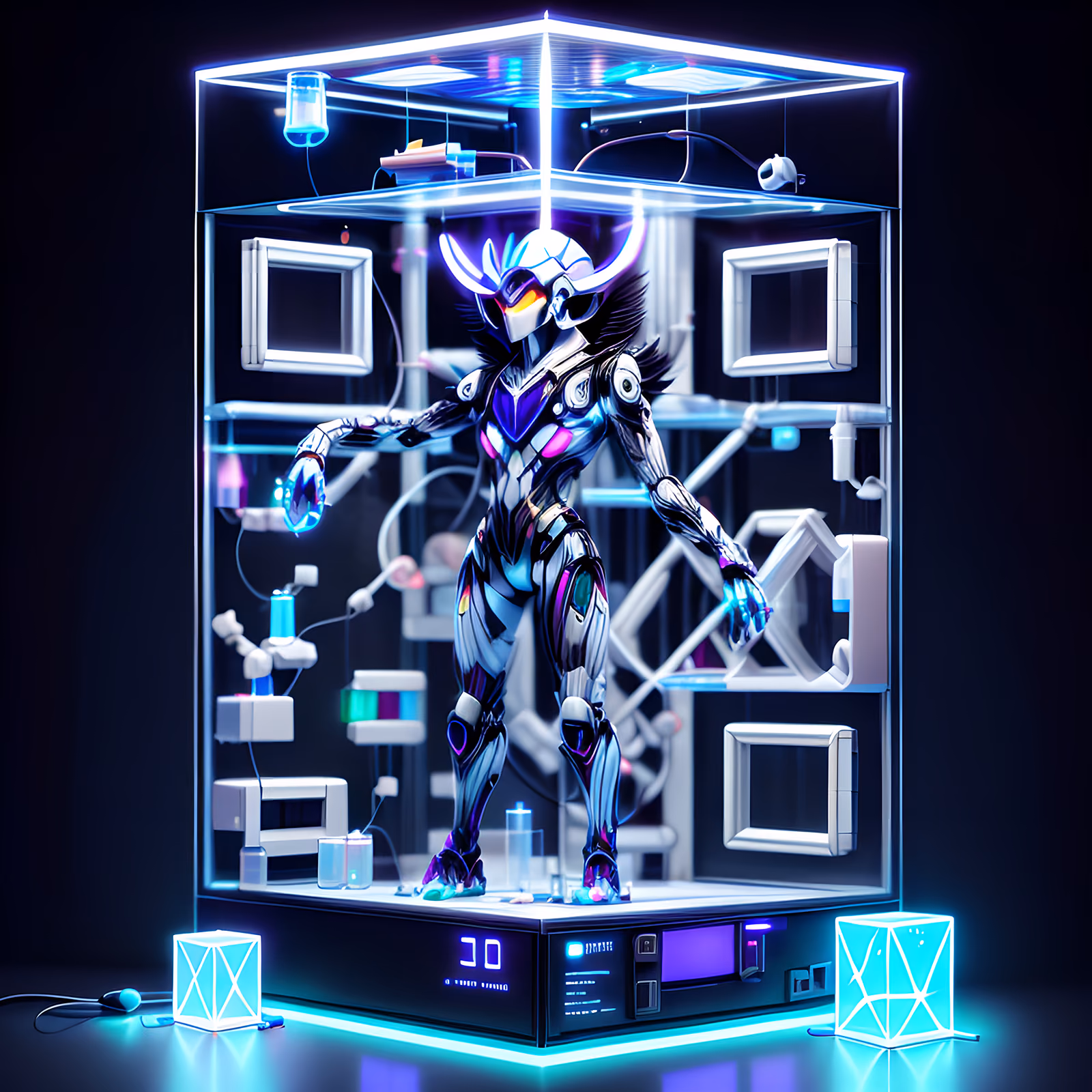 Armored Cyborg Glass Cube Neon QR Code for Posters — image 1