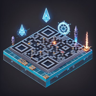 Isometric Fantasy Maze Game World QR Code for Posters