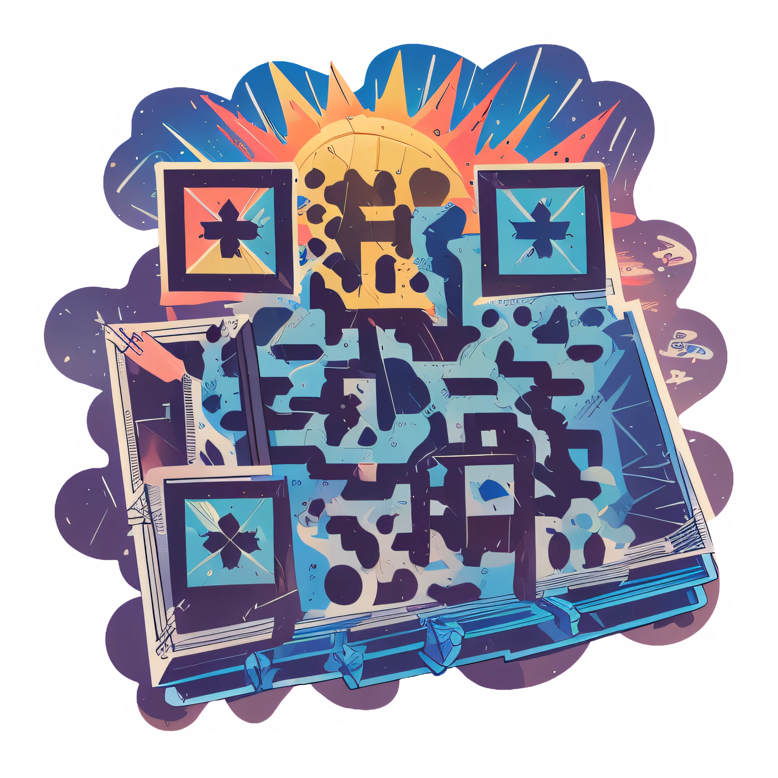 Восход и открытая книга: векторный QR-код для стикеров — изображение 1