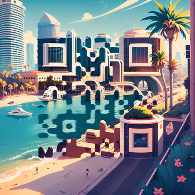 Пристань Сан-Диего в стиле игровой графики: QR-код для постеров — изображение 1