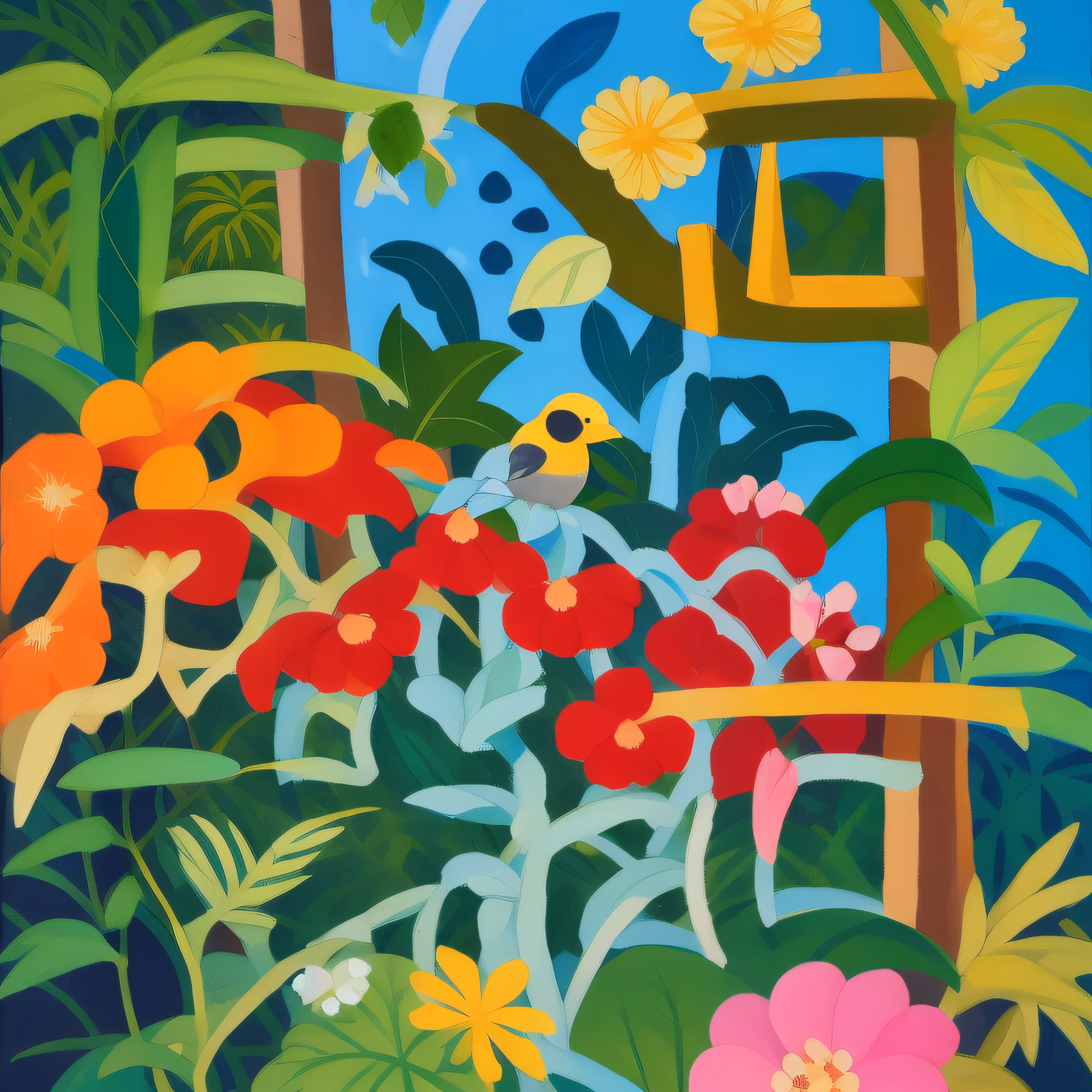 Jungle Bird and Flowers Gouache QR Code Art — image 1