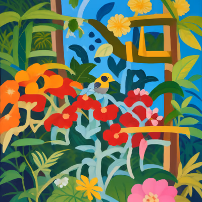 Jungle Bird and Flowers Gouache QR Code Art — image 1