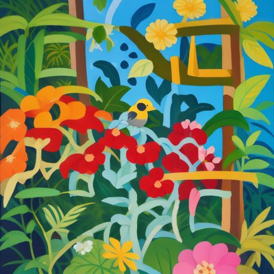 Jungle Bird and Flowers Gouache QR Code Art