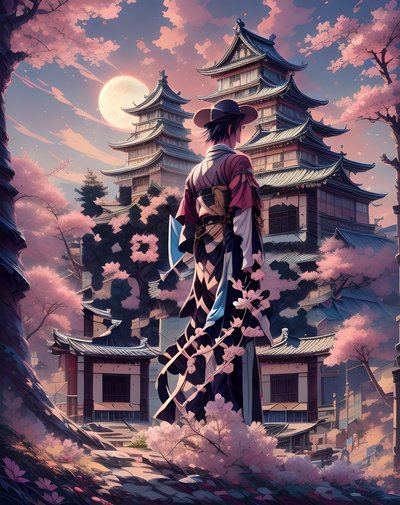 Anime Cowboy Before Sakura Castle QR Code Art