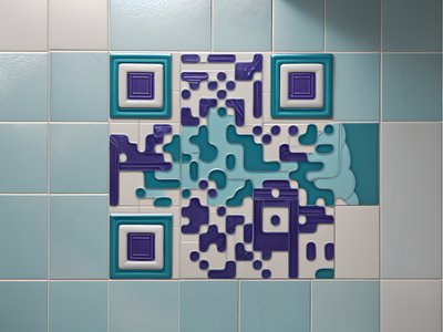 Turquoise Ceramic Tile Pattern QR Code Art