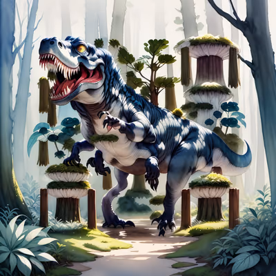 Tyrannosaurus Rex Forest Watercolor QR Code Art — image 1