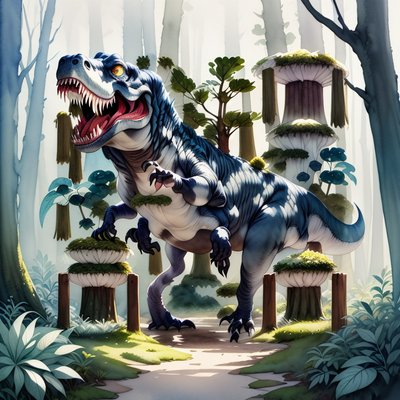 Tyrannosaurus Rex Forest Watercolor QR Code Art