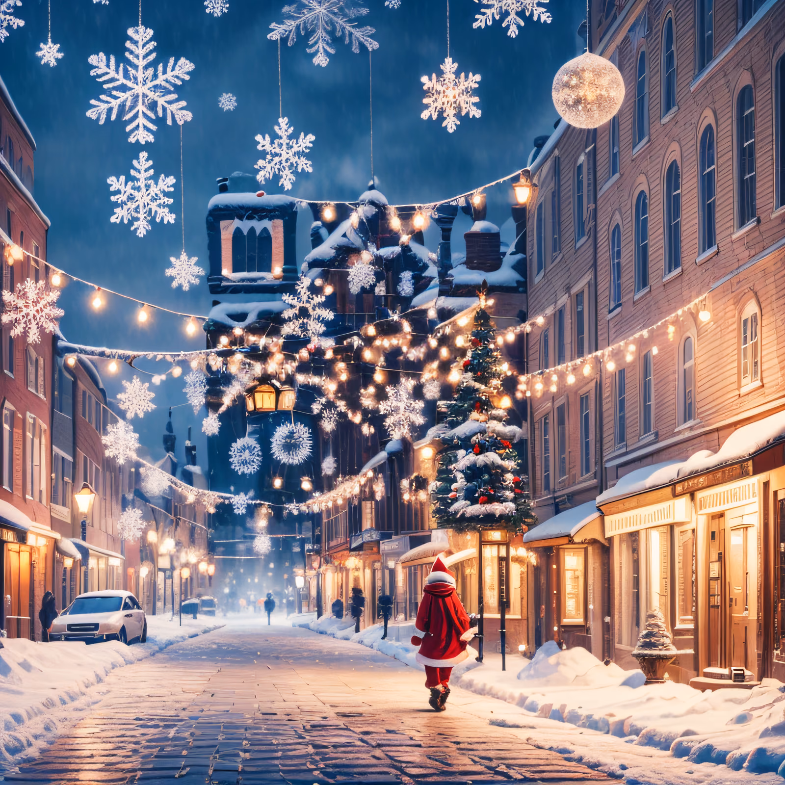 Snowy Christmas Street Santa Painting QR Code for Greeting Cards — image 1