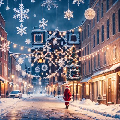 Snowy Christmas Street Santa Painting QR Code for Greeting Cards