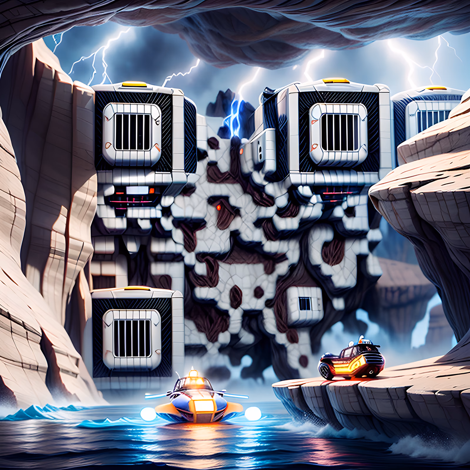 Hovercraft Canyon Race 3D Render QR Code for Posters — image 1