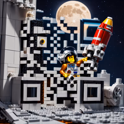 Астронавт из кубиков на лунной базе: QR-код для упаковки — изображение 1