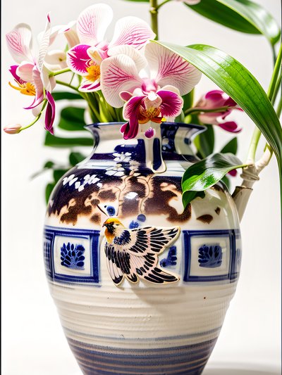 Orchid Porcelain Vase Photo QR Code Art