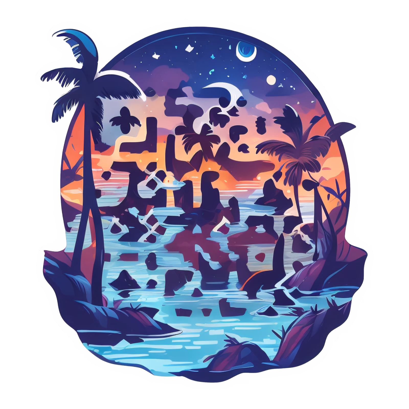 Тропическая ночная лагуна: векторный QR-код для стикеров — изображение 1