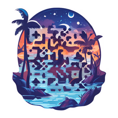 Тропическая ночная лагуна: векторный QR-код для стикеров — изображение 1